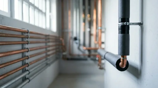 Installation de manchons isolants sur tuyauterie de chauffage pour réduire les pertes thermiques
