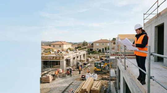 Professionnel de la maîtrise d'œuvre coordonnant un projet de construction résidentielle