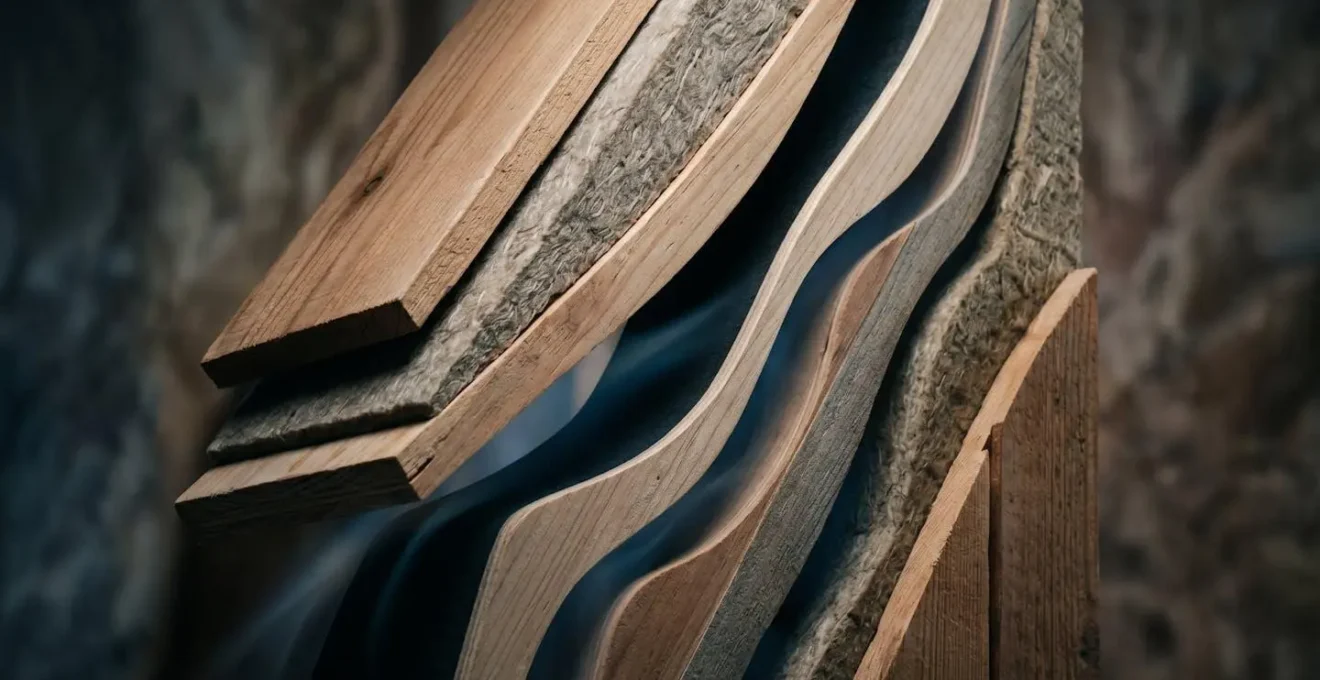 Représentation symbolique du système de ventilation derrière un bardage bois avec circulation d'air