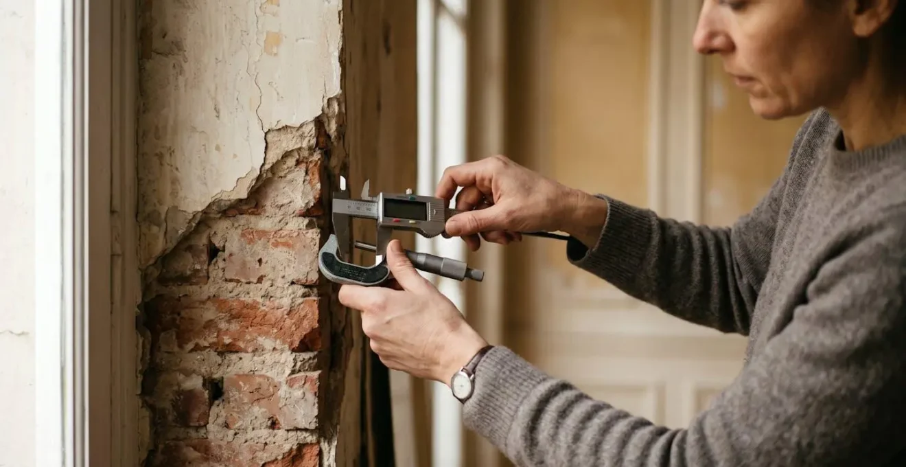 Ingénieur examinant la structure d'un mur lors d'une étude technique