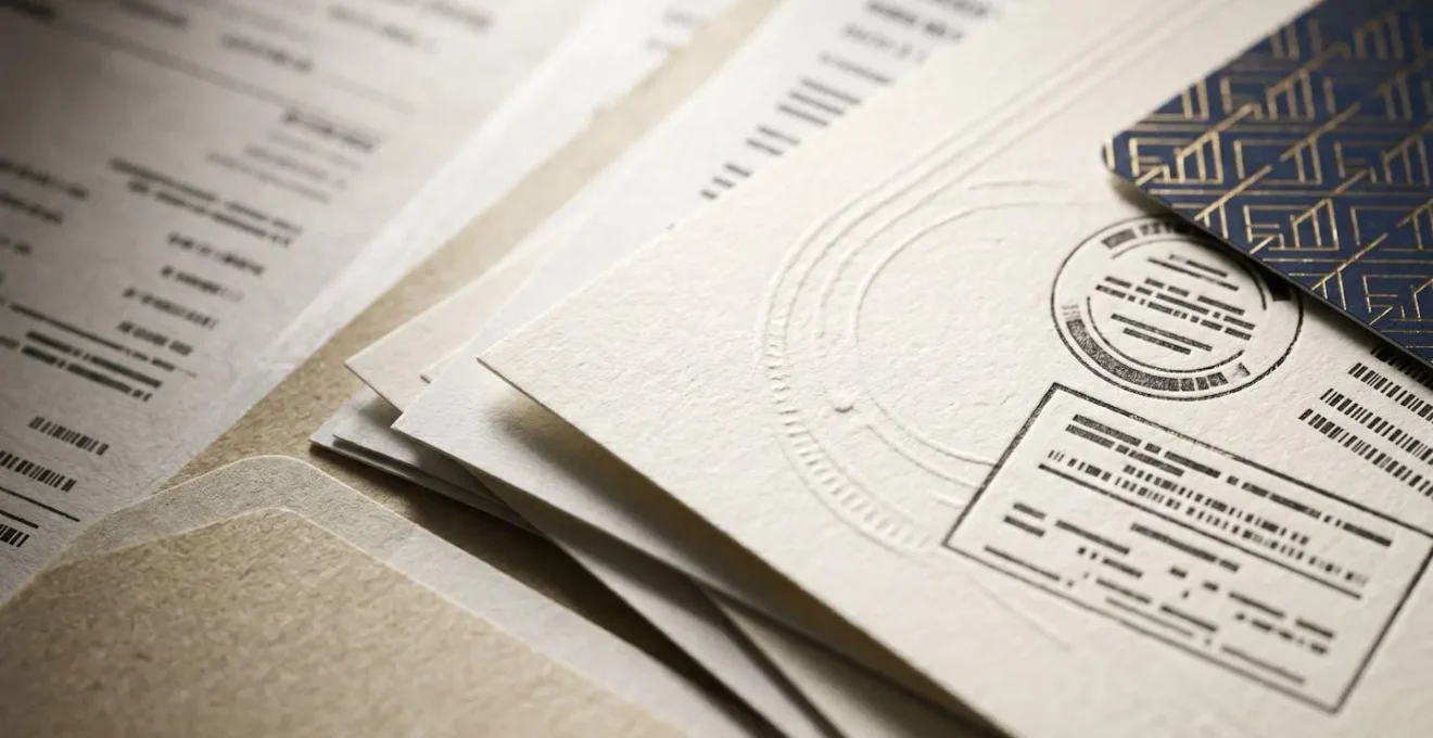 Détail de documents professionnels certifiant les qualifications d'artisans du bâtiment