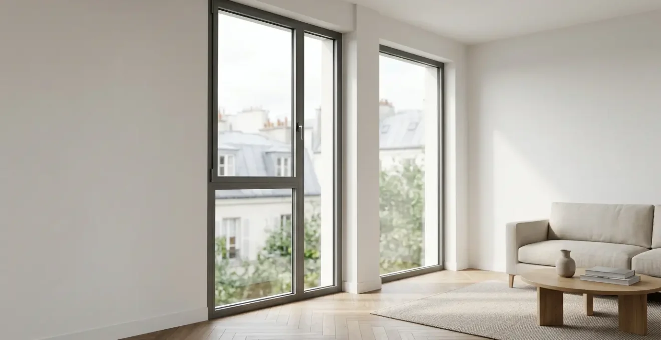Fenêtre en aluminium moderne avec rupture de pont thermique dans une maison contemporaine française