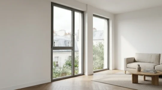 Fenêtre en aluminium moderne avec rupture de pont thermique dans une maison contemporaine française