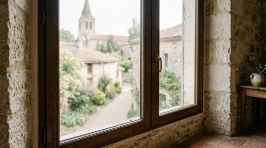 Détail architectural d'une fenêtre moderne à double vitrage installée dans une maison française