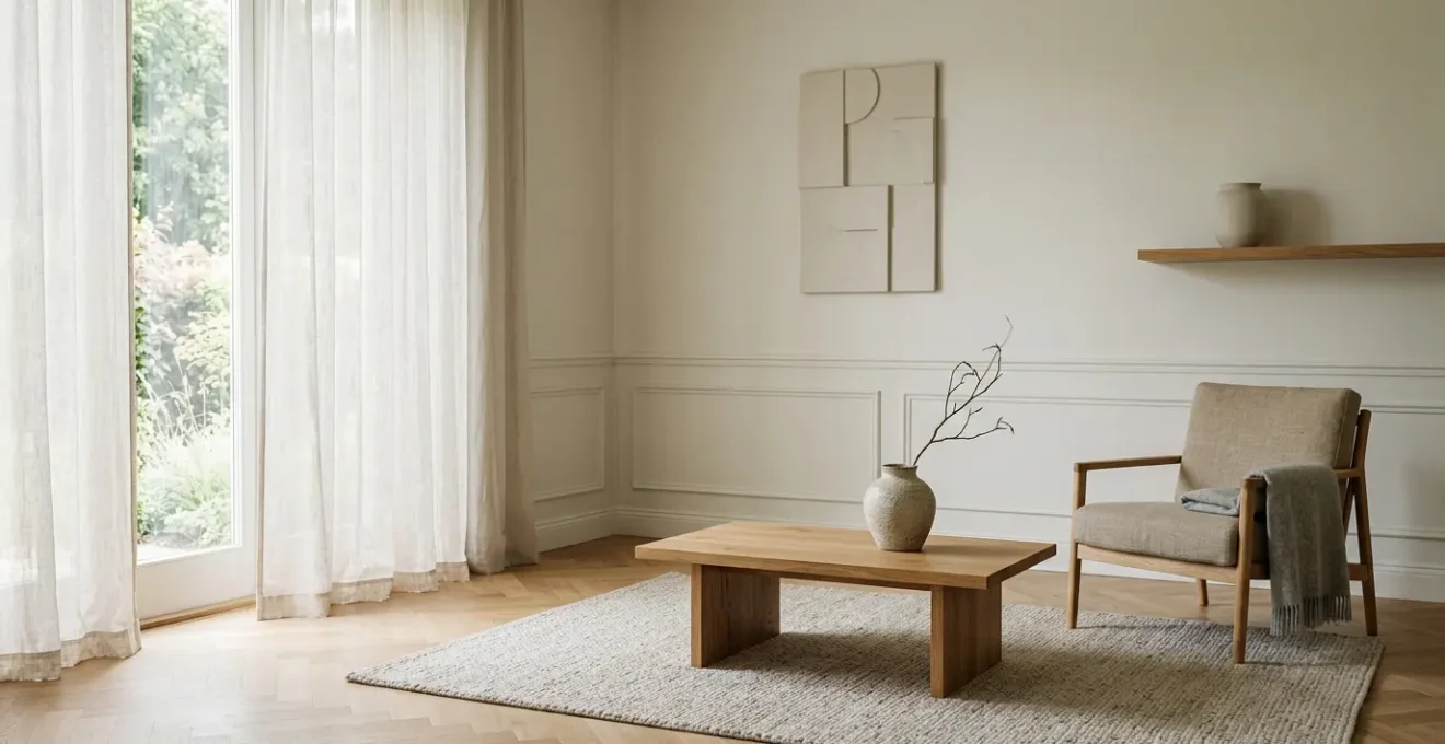 Interieur Japandi epure avec matieres naturelles et lumiere douce
