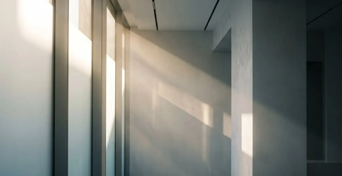 Diffusion de la lumière naturelle à travers une verrière intérieure illuminant une pièce autrefois sombre