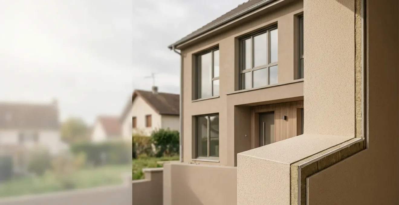 Maison rénovée avec isolation thermique performante et étiquette énergie A, illustrant le concept de valorisation immobilière par le label BBC Rénovation