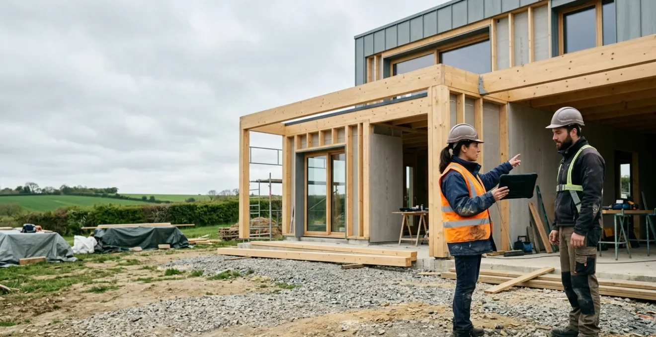 Contrôle de qualité sur un chantier de construction résidentiel en France avec maître d'ouvrage et artisan