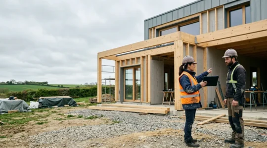Contrôle de qualité sur un chantier de construction résidentiel en France avec maître d'ouvrage et artisan