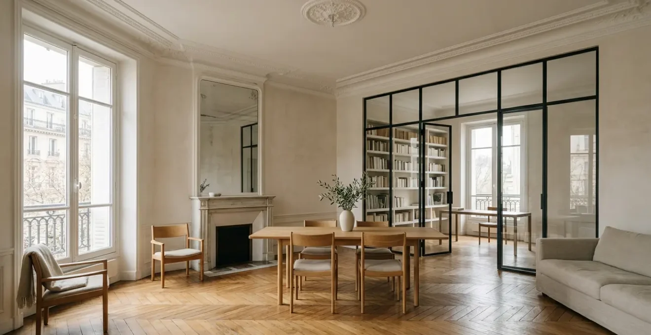 Espace intérieur baigné de lumière naturelle avec volumes modulés